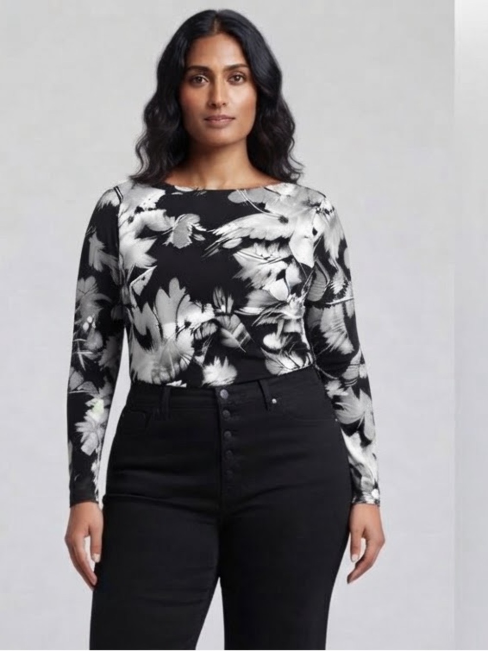 Calvin Klein Patterned Black and White Women's Top